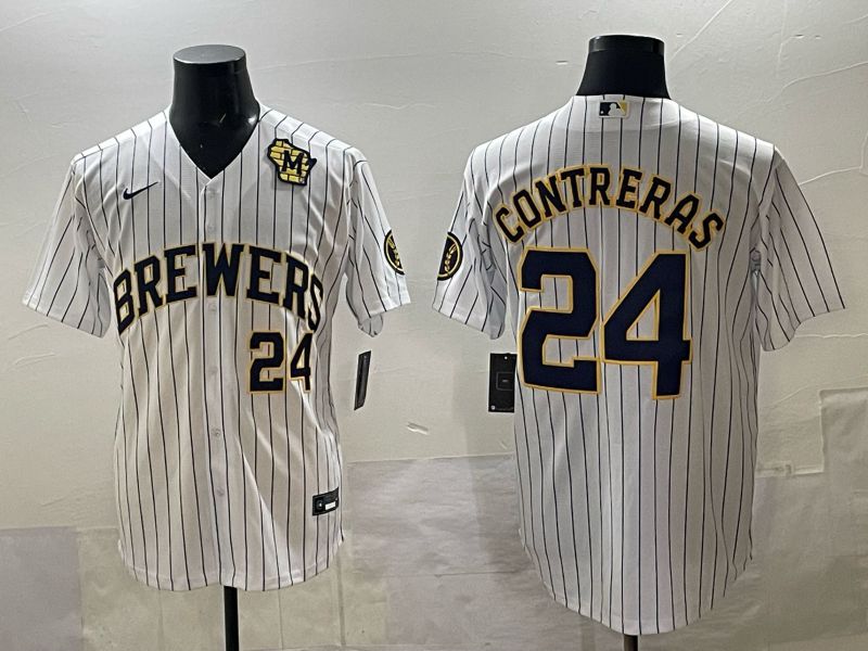 Men Nike Milwaukee Brewers #24 Contreras white MLB 2025 jersey 02